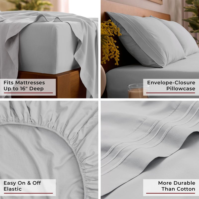 Mellanni Full Sheets Set - 4 PC Iconic Collection Bedding - Hotel Luxury, Extra Soft, Cooling Bed Sheets - Wrinkle, Fade, Stain Resistant (Full, Light Gray) - Image 5